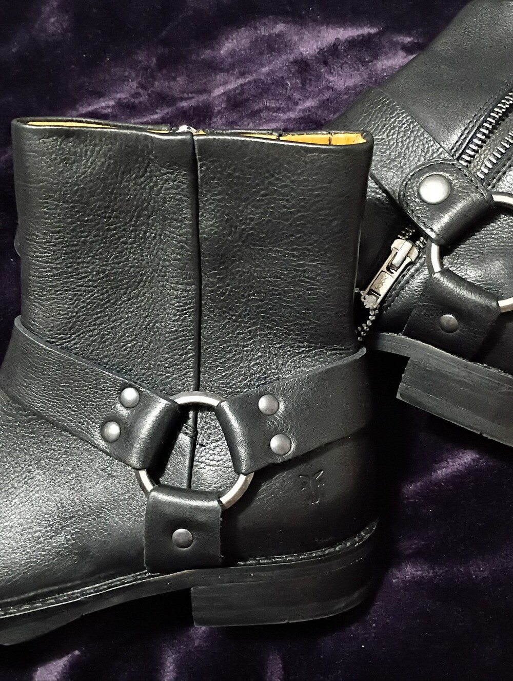 Frye Black Leather Harness Ankle Boots